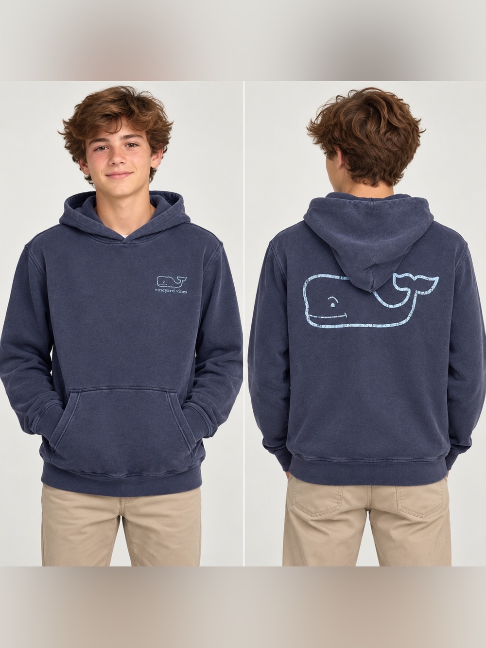 Vineyard Vines Boys XL (18) Faded Navy Whale Graphic Pullover Hoodie